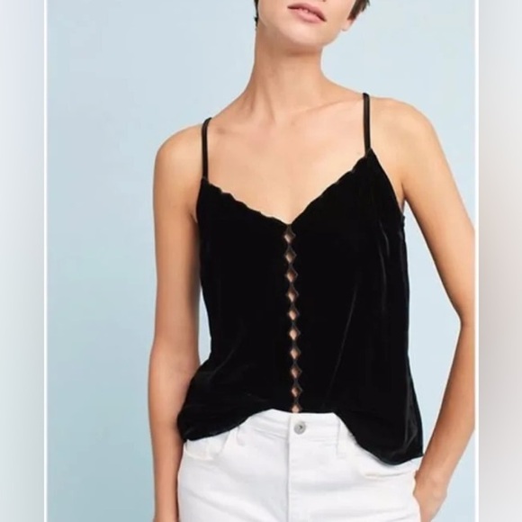 Maeve black velvet size large camisole top cross cut out in front - Picture 1 of 11